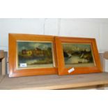Pair of 19th Century coloured prints on glass Chepstow Castle and Windsor Castle