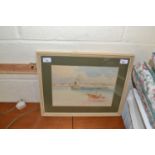 British, 20th century, shipping / coastal scene, watercolour, mounted, 9.5x13.5ins, framed and