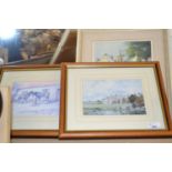 Mixed lot comprising a coloured print, French street scene together with two further coloured prints