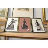 Group of three modern silhouette pictures of fasionable ladies