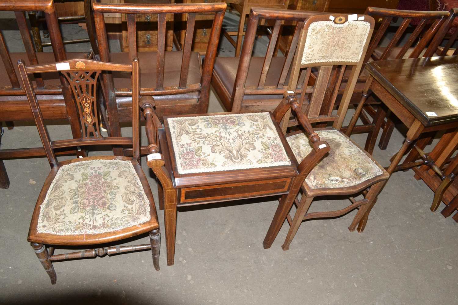 Two Edwardian bedroom chairs and a piano stool (3)