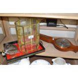 Mixed Lot: Small barometer, table top display cabinet, serving tray and coasters