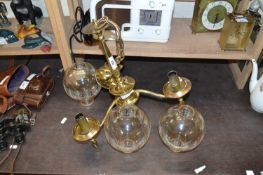 Brass three branch ceiling light fitting with glass shades