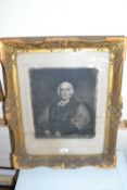 19th Century black and white print, judicial figure, gilt framed