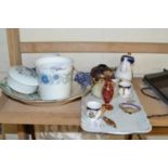 Mixed Lot: Various miniature china wares, Wedgwood items, dressing table tray, scent bottle etc