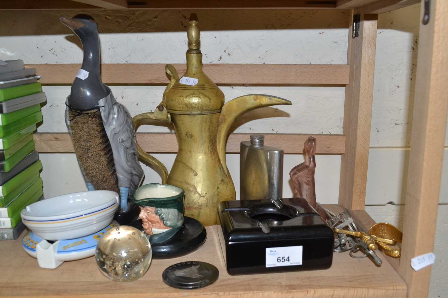 Mixed Lot: Assorted items to include Middle Eastern coffee pot, various ashtrays, hip flask etc