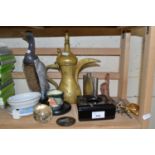 Mixed Lot: Assorted items to include Middle Eastern coffee pot, various ashtrays, hip flask etc