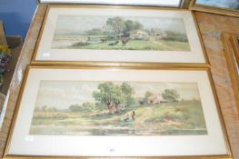 W Carlton, two studies of rural scenes, framed and glazed