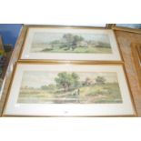 W Carlton, two studies of rural scenes, framed and glazed