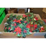 Box of assorted Christmas decorations