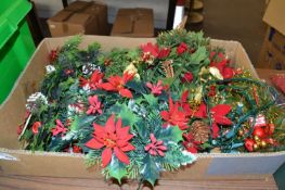 Box of assorted Christmas decorations