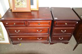 Modern dark wood finish four drawer chest and similar bedside cabinet (2)