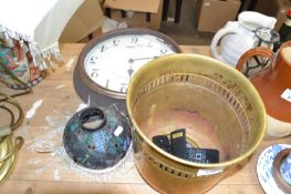 Mixed Lot: Wall clock, Tiffany style ceiling light shade and a brass jardiniere