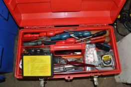 Red plastic tool box and contents