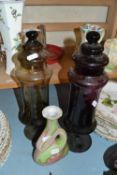 Two coloured jars and a Art Glass vase (3)