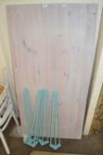 Painted pine kitchen table with metal hairpin legs