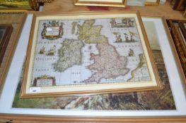 Mixed Lot: Reproduction coloured map of the British Isles together with a further coloured print (