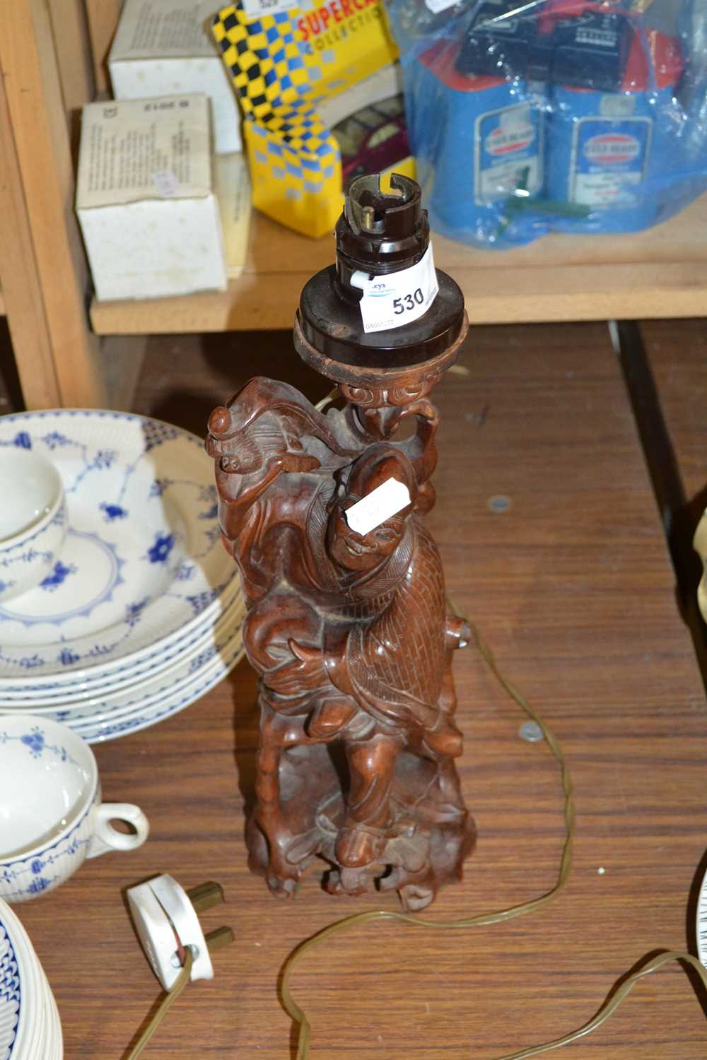 Chinese root wood figure later converted to a table lamp