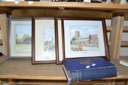 Derek Norris, group of four framed studies of Churches together with book The Arabian Nights