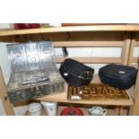 Mixed Lot: Vintage leather belt, tin of assorted items, Ohio number plate etc