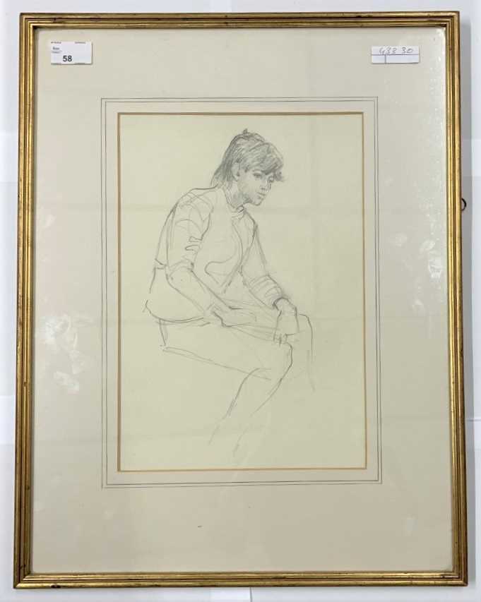 British School (20th century), a study of a seated boy, pencil sketch, 9x13ins, framed and glazed.