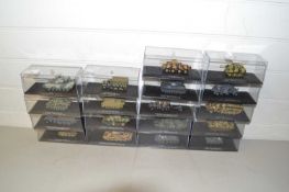 Collection of cased toy military vehicles, mainly tanks