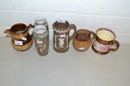 Mixed Lot: Copper lustre wares, pair of small Oriental vases, a Royal Doulton Salisbury gill etc