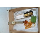 Box of mixed items to include a 9ct bracelet with base metal core, gents wristwatch and other