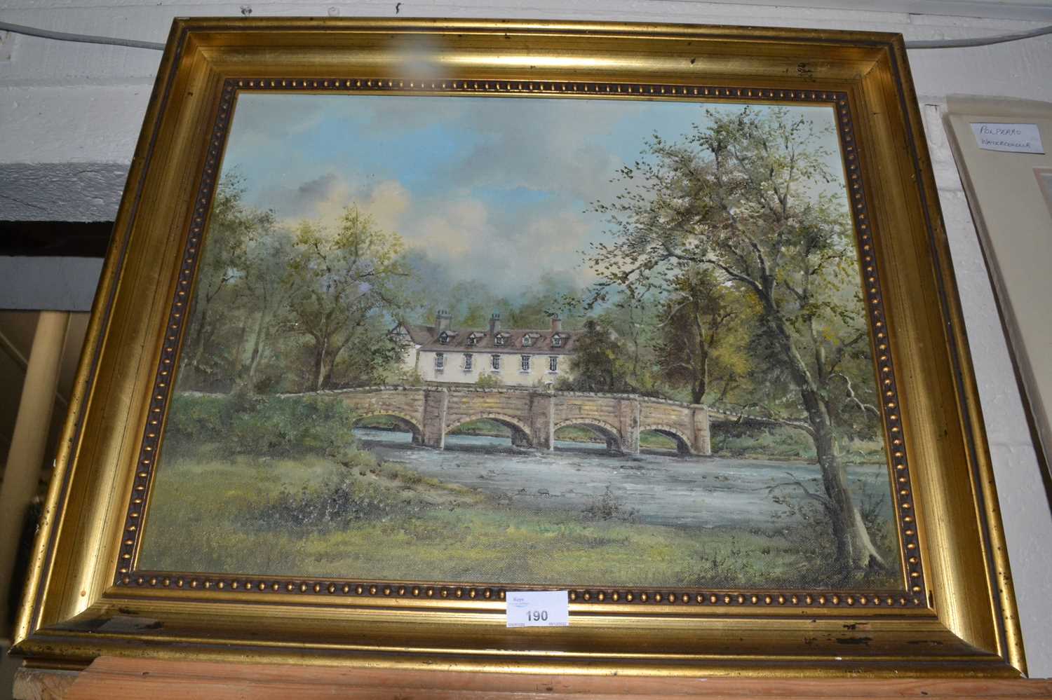 British School, 20th century, riverbank view, oil on board,15x19ins, gilt framed. - Image 2 of 2