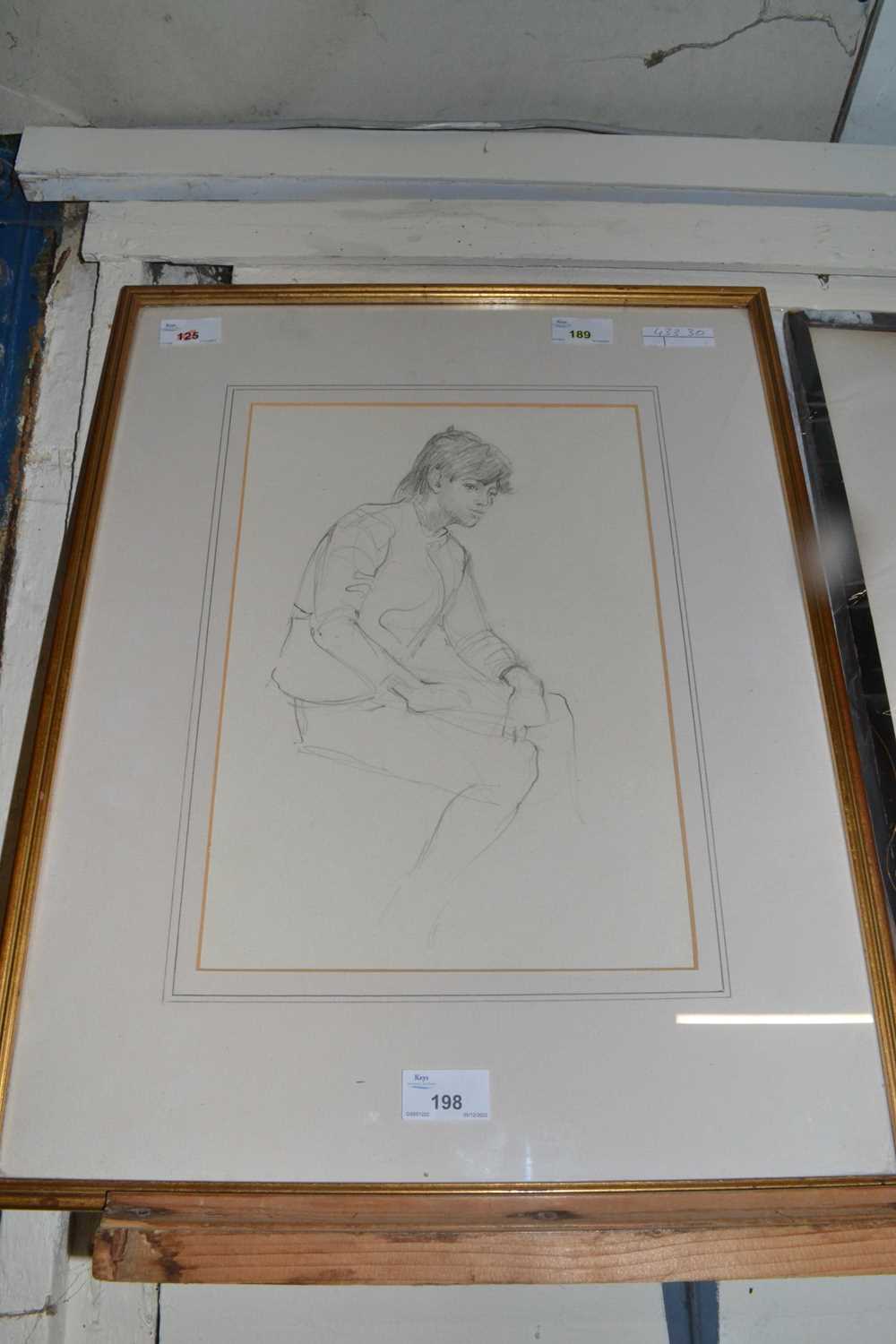 British School (20th century), a study of a seated boy, pencil sketch, 9x13ins, framed and glazed. - Image 2 of 2