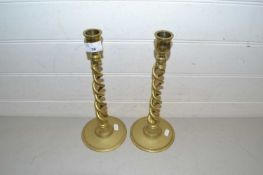 Pair of brass barley twist candlesticks