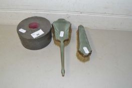 Mixed Lot: Small pewter mounted dressing table box and two dressing table brushes