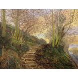 Maurice Shepphard PPRWS RCA "The Wooden Ladder Steps -To The Wood-Crowhill", oil on board, 6.5x8ins,