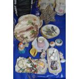 Mixed Lot: Various decorated plates, floral encrusted vase, assorted ornaments etc