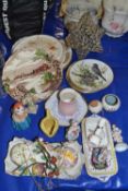 Mixed Lot: Various decorated plates, floral encrusted vase, assorted ornaments etc