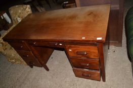 Mid Century hardwood twin pedestal desk