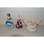 Mixed Lot: Two Coalport figurines together with a Wallendorf model of a ballerina