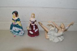 Mixed Lot: Two Coalport figurines together with a Wallendorf model of a ballerina