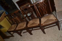 Set of four 19th Century oak rush seated dining chairs