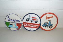 Three cast iron wall plaques for Vespa and Lambretta Scooters