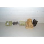 Mixed Lot: Polished stone bookends, resin model of an owl, plasterwork model of a child with a