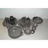 Mixed Lot: Various assorted pewter wares to include tea set, tankard, plates etc