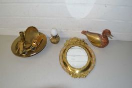 Mixed Lot: Various assorted brass wares, small oval mirror etc