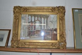 Watercolour study of the interior of Burnham Norton Church, gilt framed