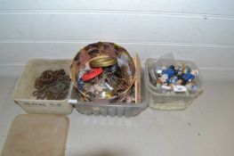 Three boxes of various assorted coinage, costume jewellery and other items