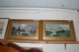 After F Arnold, The End of an October Day and Moonlight on the River, coloured prints, framed and