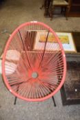Retro mid Century metal framed and plastic strung bucket type seat