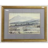 B.Cunningham (British, contemporary), landscape with distant mountain ranges, watercolour, signed