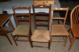 Rush seated ladder back chair plus two others (3)