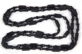 Faceted set bead necklace, a single row of plain and oblong faceted beads, 70 cm long